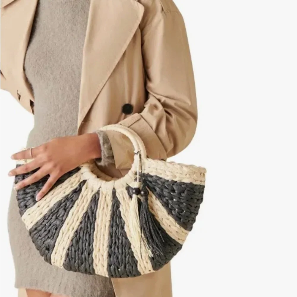 Dolce Vita | Black Raffia Shopper “EstelleB” Tote ~ Canvas Inside - Picture 14 of 15